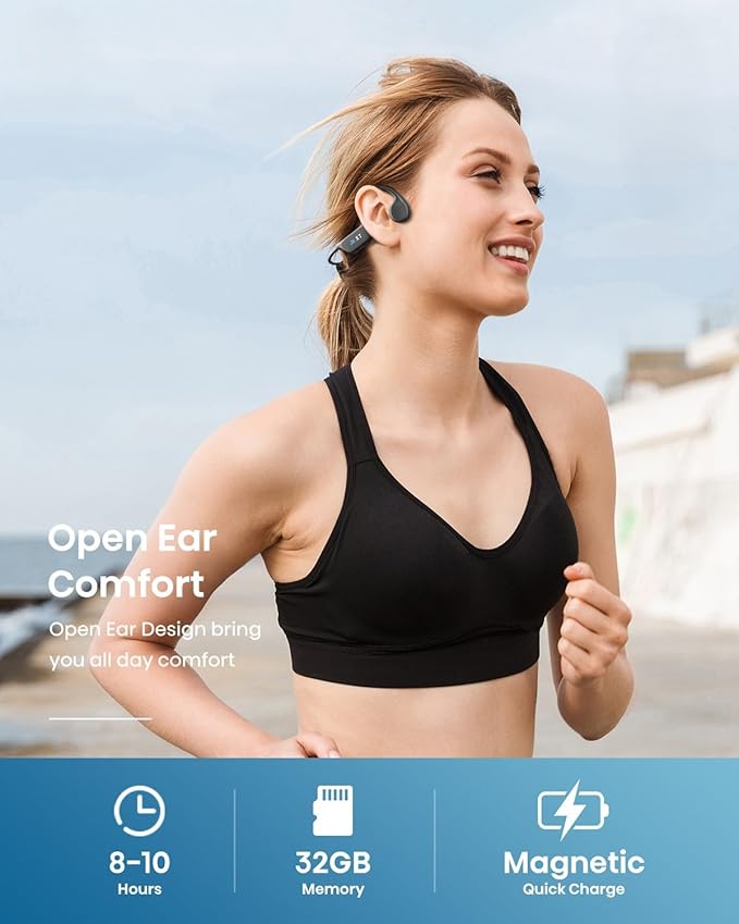 SAMVEK Swimming Headphones Bone Conduction Headphones, IP68 Waterproof Wireless Earphones built-in MP3 player 32G Memory,Underwater Swimming Headphone, Bluetooth 5.4 Open Earphone for Running, Cycling