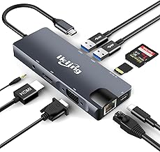 ikling USB C Hub, 9-in-1 USB C Adapter with 4K USB C to HDMI, VGA, Gigabit Ethernet, 100W PD, 2 USB-A 5 Gbps, MicroSD/SD Card Reader, USB C Dock for Most Type-C Devices - Image 1