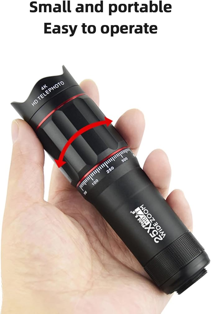 Andoer 25x Macro Telephoto Smartphone Lens Kit with Phone Clip Holder, 25X Telephoto Lens, Black