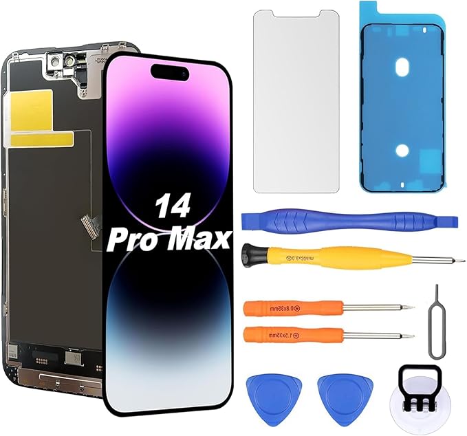Replacement Screen for iPhone 14 Pro Max LCD FHD COF Retina Display Digitizer with Total Repair Tool Kits, Screen Protector, Waterproof Tape