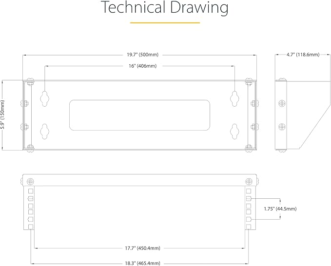 StarTech.com 1U Vertical Wall-Mount Bracket for 19Inch Rack Mountable Equipment, 121lb/55kg Capacity, for Patch Panels/Servers