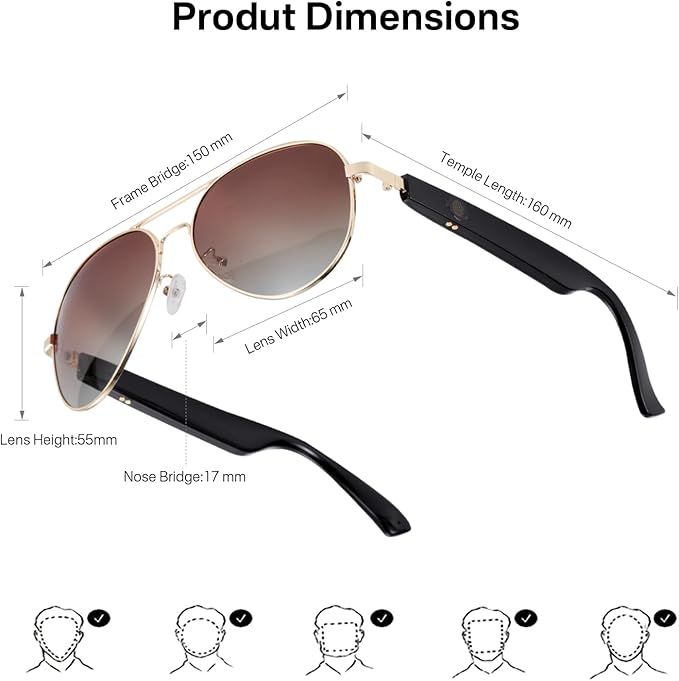 Smart Glasses for Men & Women, Bluetooth Audio Glasses with Speakers, UV400 Polarized Lens, Support Fast Charging, Touch Control & Voice Assistant, Bluetooth Sunglasses for Travel Cycing Driving（Gray）