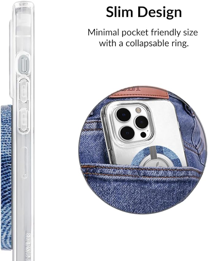 VELVET CAVIAR Compatible with MagSafe Phone Grip - Magnetic Ring Holder with Adjustable Stand - Removable MagSafe Accessories for iPhone 16, 15, 14, 13, 12 (Blue Denim Vibe Checkered)
