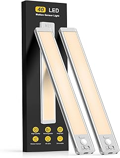 MCGOR 10inch Under Cabinet Lighting, 2 Pack Rechargeable Motion Sensor Light Indoor, 5 Levels Dimmable Magnetic Closet Lights, Wireless Under Counter Lights for Kitchen, Stairs - Image 1