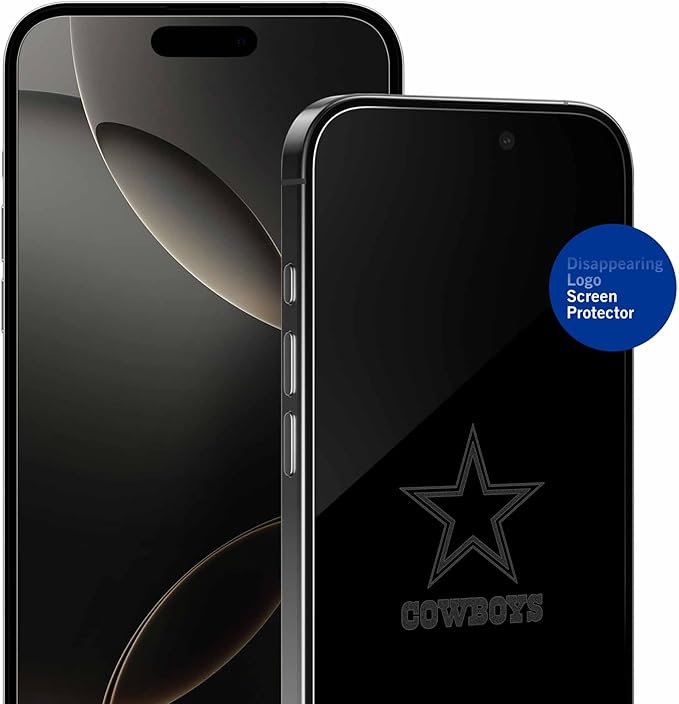 NFL Dallas Cowboys Clear Screen Protector for iPhone 14 Pro - with Disappearing Logo - Scratch-Resistant and Easy-to-Install Screen Protectors (Includes Installation Tray)