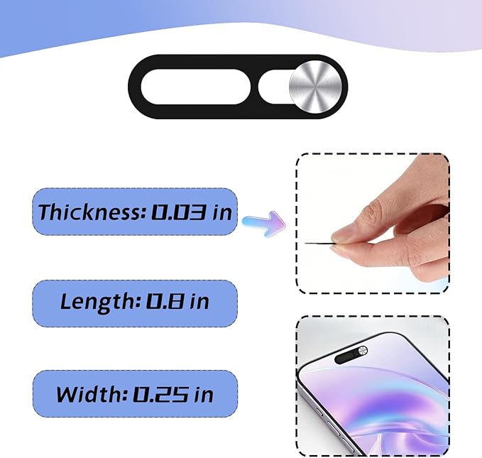 Front Camera Cover,Camera Covers Compatible with iPhone 17/17 Air / 17 Pro/ 17 Pro Max,Privacy Protection Slide, 2 Pack-Silver