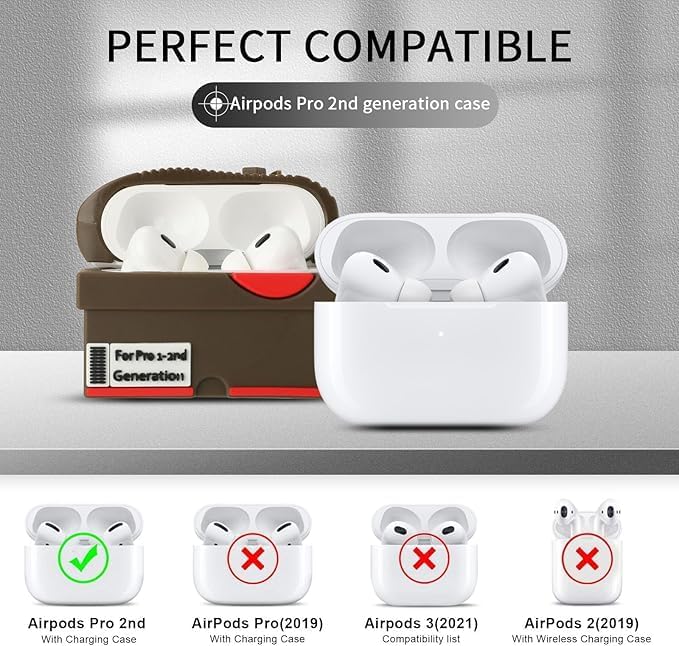 for Apple AirPods Pro 2nd Generation Case,Cute Cartoon Shoe Box Soft Silicone Protective Cases for AirPods Pro 2 Case with Keychain for Women Men, A-Red+Brown,2Pack
