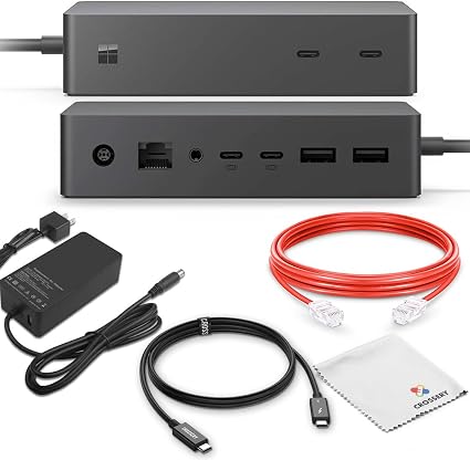 Microsoft Surface Dock 2 Docking Station Bundle - Surface Pro Docking Station Compatible with Surface Pro 7, 7+, 8, 9 (with 5G), Surface Laptop 3, 4, 5, and Surface Book 3 (13" & 15") (Renewed)