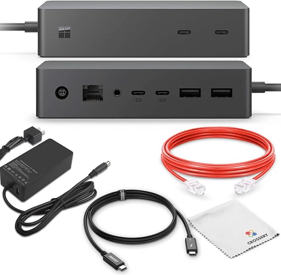 Microsoft Surface Dock 2 Docking Station Bundle - Surface Pro Docking Station Compatible with Surface Pro 7, 7+, 8, 9 (with 5G), Surface Laptop 3, 4, 5, and Surface Book 3 (13" & 15") (Renewed)