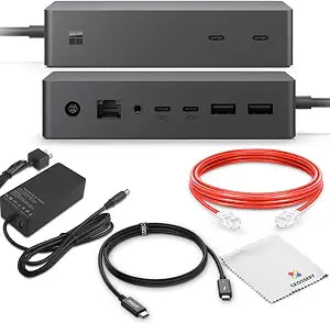 Microsoft Surface Dock 2 Docking Station Bundle - Surface Pro Docking Station Compatible with Surface Pro 7, 7+, 8, 9 (with 5G), Surface Laptop 3, 4, 5, and Surface Book 3 (13" & 15") (Renewed)