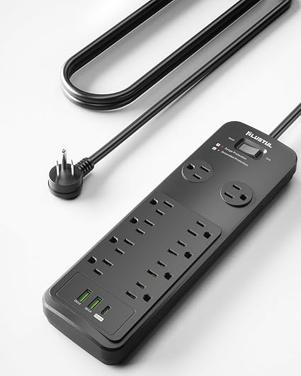 Surge Protector Power Strip 10FT | Surge Protector with 10 Outlets - Spacious Design for Large Plugs, Flat Plug, 20W USB C Charging for Home, ETL Listed, 2040J
