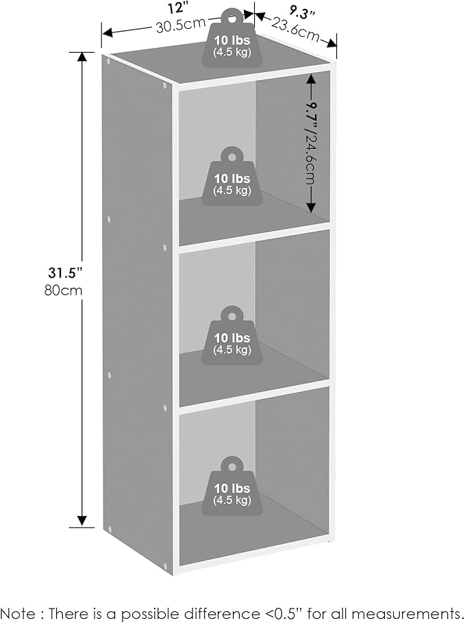 Furinno Reed Closet Organizers and Storage, 3-Tier Closet Organizer, Open Shelf Closet Storage, for Wardrobe, Bedroom, Living Room, White