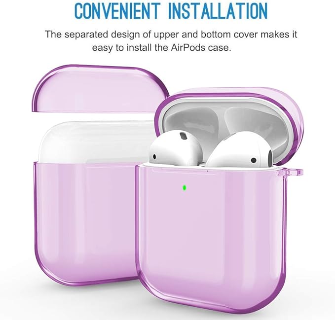 Valkit Compatible AirPod Case Cover, Clear Airpods Case with Keychain Soft TPU Protective Cover Shockproof Case for Girls Women Men Compatible with Apple AirPods Charging Case 2 & 1 - Clear Purple