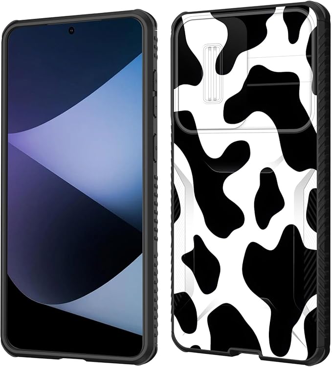 for Galaxy S25 Edge Case Built in Slide Camera Lens Cover,Heavy Duty Shockproof Protection Dual Layer Case for Samsung Galaxy S25 Edge 2025,Cow Print