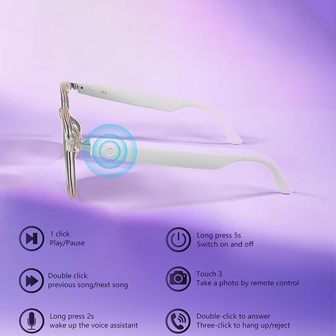 Smart Glasses Bluetooth for Women with Speaker Anti-Blue Light Polarized Built-in Microphone for Android iOS (White Frame - Blue Light)
