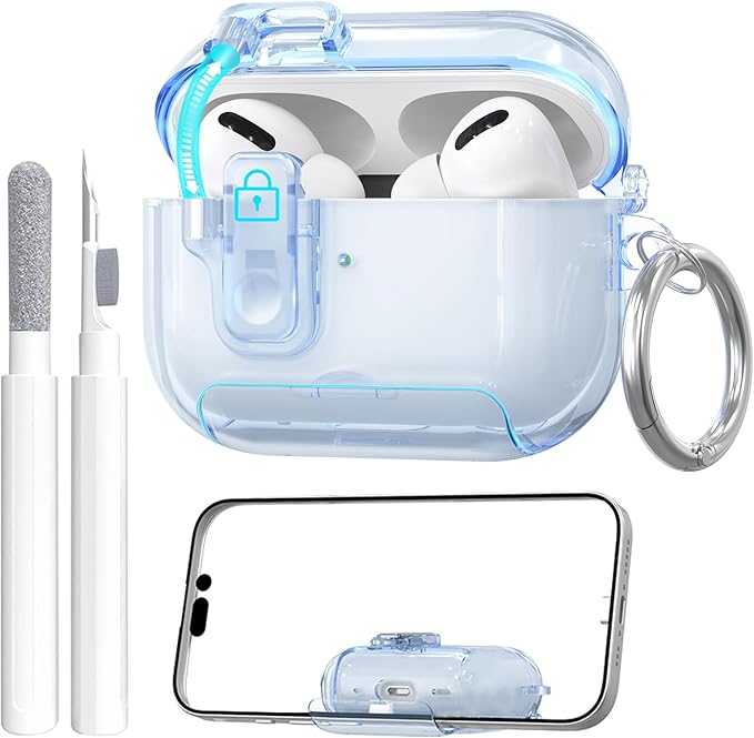 for AirPods Pro 3 Case (2025) with Cleaner Kit, Cute with Lock Clid and Cleaner Kit,[Auto Pop-Up] Soft TPU Clear Cover with Bracket & Dustproof Design for AirPods Pro Case with Keyring(2025)