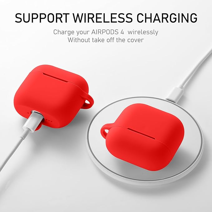 Maxjoy for Apple Airpods 4th Generation Case Cover(2024), Silicone Case with Cleaner Kit & Keychain Compatible Compatible with Airpods 4 case for Women,Men(Red)