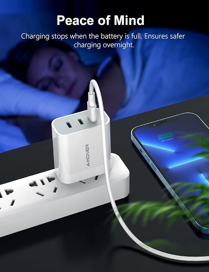 USB C Charger, Amoner 35W iPhone Charger, 3-Port Type C Wall Charger with PD 3.0 Power Delivery Adapter for iPhone 16/16 Pro/15/14/13/12/11/SE/XS, Galaxy, Pixel 4/3 and More