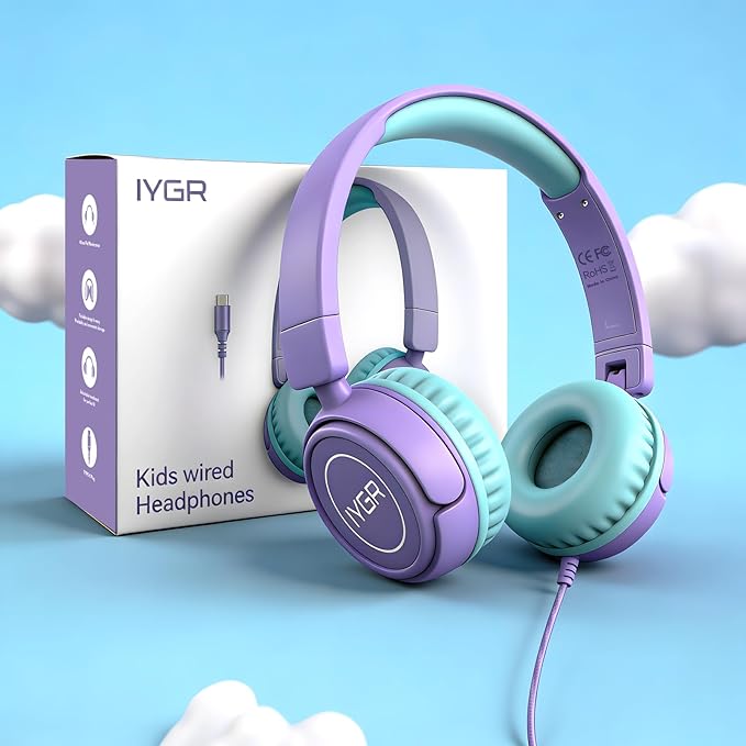 K6 USB C Kids Headphones, 85dB Safe Volume Headphones for Kids, Stereo Sound Foldable Headphone for School, Comfortable Fit On-Ear Headphone for Smartphones/iPad/Tablet/Plane/Travel