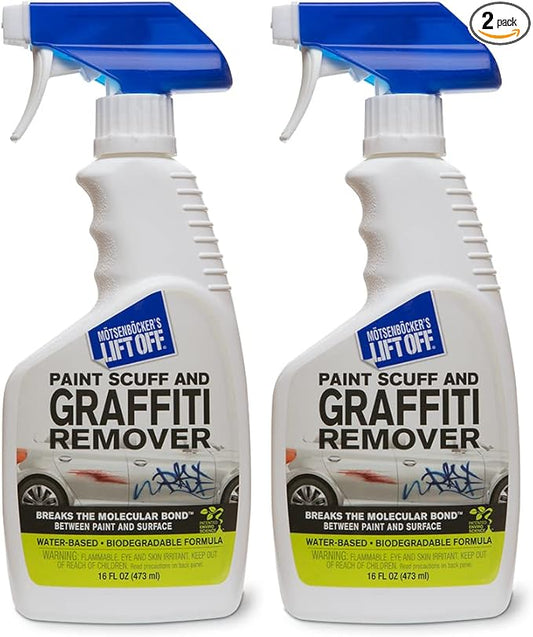 Motsenbocker’s Lift Off 45406-2PK 16-Ounce Paint Scuff and Graffiti Remover Easily Removes Paint Scuffs, Spray Paint, Acrylic from Multiple Surfaces Vehicles, Brick, Boats, Concrete, Pack of 2 , white