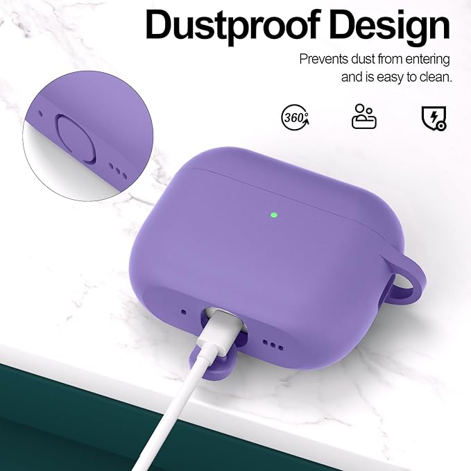 ATUAT for AirPods Pro 3 Case Cover with Cleaner, Protective Soft Silicone Skin with Keychain for Women Men for Apple AirPods Pro 3rd Generation Case(2025), Front LED Visible, Lavender