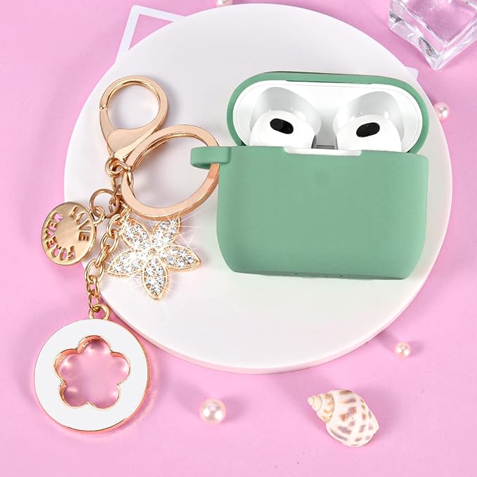 VISOOM Case for Airpods 3 Pink Airpods 3rd Cases 2021 Silicone for iPod 3 Earbuds Case Cover Women Wireless Charging Case with Accessories Girl Bling Keychain for Apple Ear Buds 3rd Generation