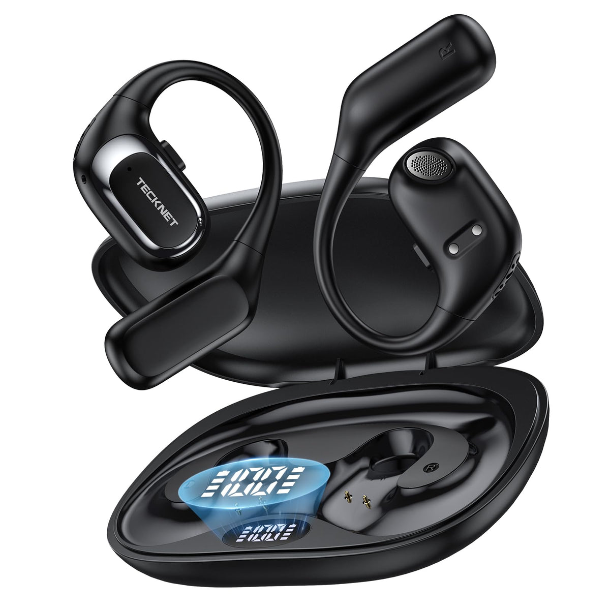 TECKNET Open Ear Headphones, Wireless Earbuds with Ear Hooks, Black