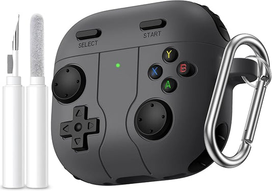 Getino Game Case for AirPods 4 2024 Cover with Cleaner Kit, Keychain, Compatible with Apple Airpods 4 Case Covers, Cute Funny Shock-Proof Protective Silicone AirPod 4 Cases for Men Boy-Black