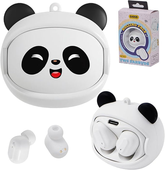Kids Wireless Earbuds with Rotating Chaging Case Wireless Bluetooth Earbuds for Kids, Kid Ear Buds with Mic, 88dB Safe Volume, Earphones Earpods in-Ear for Android iOS Cell Phone Laptop, Panda
