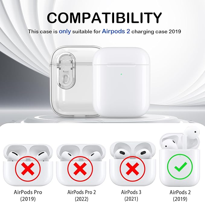 for Airpods 2nd Generation Case Cover with Secure Lock, Clear Soft TPU Transparent Military Grade Shockproof Protective Case with Cleaning Pen for Apple Airpods 2nd 2019, Clear White