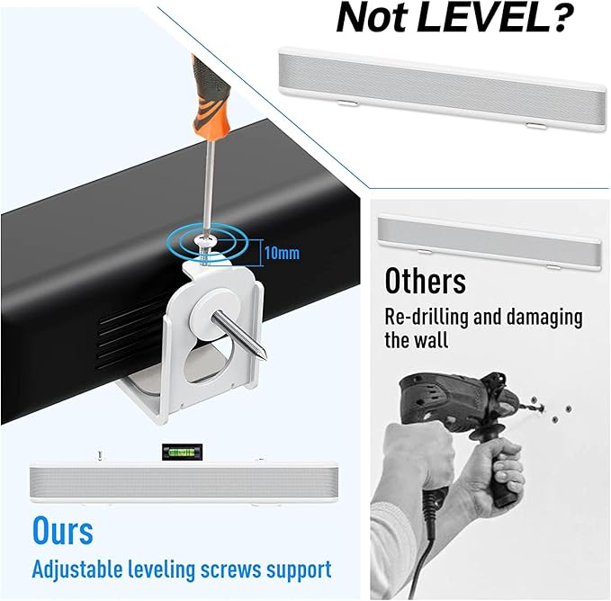 MOUNTUP Soundbar Wall Mount Bracket, Patented Level-Adjustable Sound Bar Bracket, Anti-Drop Design, Fits Most Soundbars up to 22 lbs, Compatible with Bose Samsung Vizio LG Sony JBL Soundbar – White