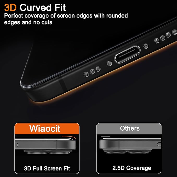 Wiaocit 3 Pack Tempered Glass Privacy Screen Protector for iPhone 16 Plus with 3 Pack Camera Lens Protector, 9H Hardness, Bubble Free, Case Friendly