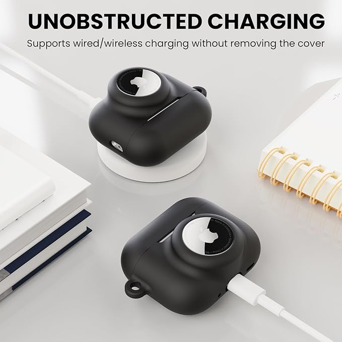 2 in 1 Silicone Case Compatible with AirPods Pro 3 and AirTag, Shockproof Protective Case Cover for AirPods Pro 3rd Generation 2025 with Cleaner Kit & Carabiner (Black)