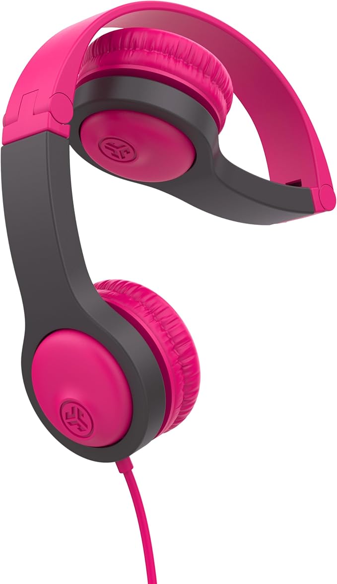 JLab JBuddies Folding Kids Wired Headphones Gen 2, Pink/Grey, Toddler Headphones, Noise Isolation, Kids Safe, Volume Limiting, for Children Ages 2+