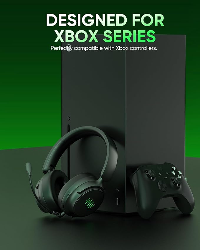 INGA Wireless Gaming Headset for Xbox Series X|S, Xbox One, PC, PS5/4, Mac, Nintendo Switch, Game/Chat Balance, 2.4GHz/Bluetooth 5.2, ENC Microphone & 7.1 Surround Sound (Green LED)