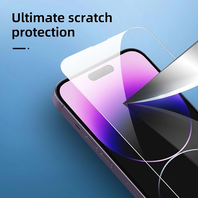 NEW'C 3x for iPhone 14 Pro Max Screen Protector (6.7 inches)+ 3x Camera Lens Protector, Sensor Protection + Dust Plug - Case Friendly Tempered Glass Film, Ultra Resistant