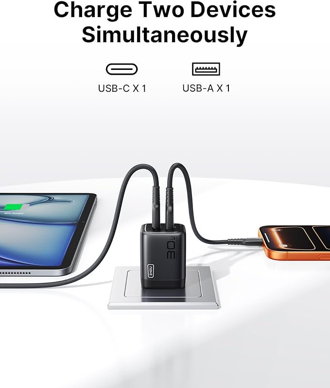 INIU for iPhone 17 Charger, 30W 2-Port Type C Charger Fast Charging, Foldable USB C Charger Block with USBC Cable for iPhone 17 16 15 Pro Max, MacBook Air 13 M4 iPad 13 11, Samsung S25 S24, Goodle etc