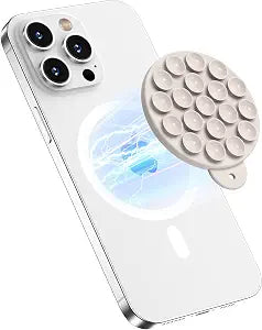 Magnetic Suction Cup Phone Mount with MagSafe, Silicone Hands-Free Grip Holder for iPhone Case and Android, Mirror Shower Phone Stand for Makeup FaceTime Gym Kitchen Bathroom, Stone