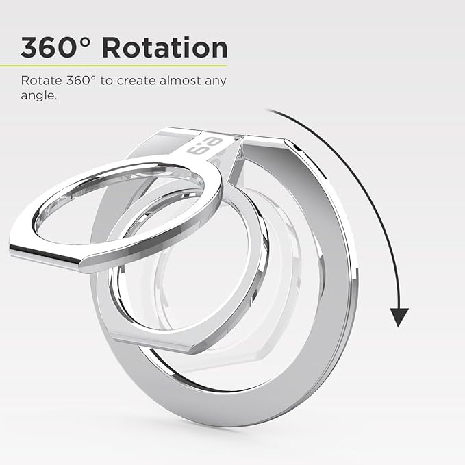 PureGear Magnetic Phone Grip Ring Stand, Magnetic Phone Ring Holder for MagSafe iPhone Air, 17, 17Pro, 17ProMax, 16, 16Pro, 16Plus, 16ProMaxs, 15, 14, 13, 12, Adjustable Kickstand (Chrome Silver)
