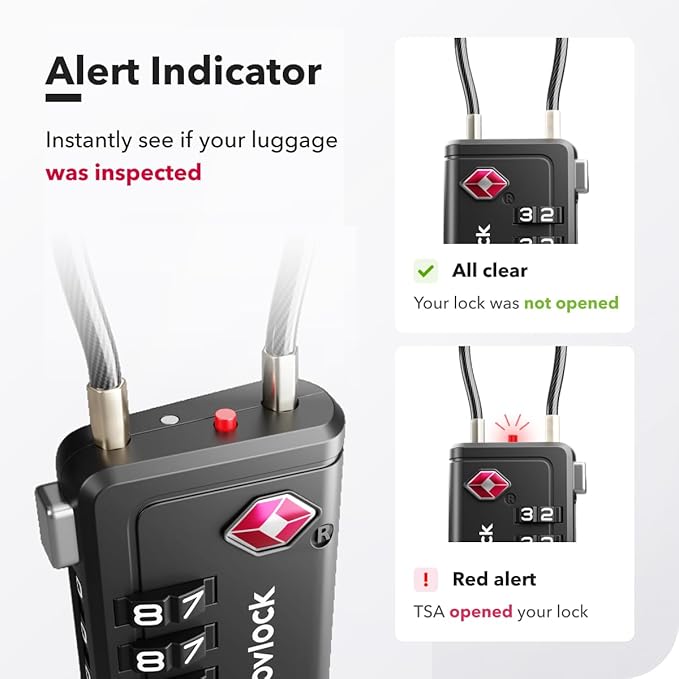 TSA Approved Luggage Lock | Inspection Indicator, 4-Digit Combination, Durable Zinc Alloy | for Suitcases, Backpacks, Travel Bags | Black, 1-Pack