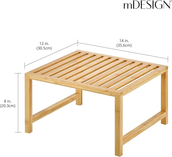 mDesign Wooden Stackable Storage Shelf - Food and Kitchen Organizer for Cabinet, Pantry Shelves, Countertop, Cabinet - Echo Collection - Natural Bamboo