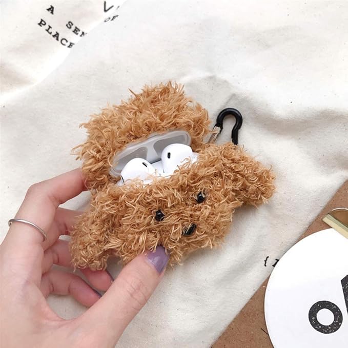 SGVAHY Furry Case for AirPods Pro 3rd Generation Funny Cute 3D Cartoon Plush Design Soft Warm Fluffy AirPod Pro 3 Cover with Keychain Kawaii Anti-Fall Protective Case Women Girls(Teddy)