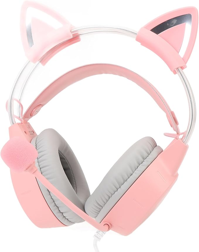 Eujgoov Cat Ear Gaming Headset Rainbow RGB Lighting, Detachable Cat Ears, Surround Sound 7.1 Mic, USB and 3.5MM Multi Platform Compatibility with Breathing LED for PC Laptop Game Console