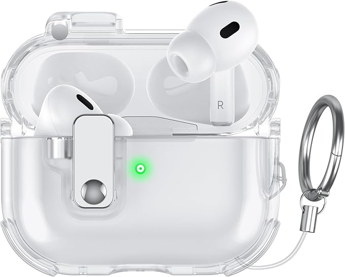 Clear Case for AirPods Pro 2 Case Cover with [Lock Safety& Pop Up][Military Shockproof]Anti-Yellow Transparent Soft Wireless Charging for AirPods Pro 2nd/1st Generation Case with Keychain,Clear
