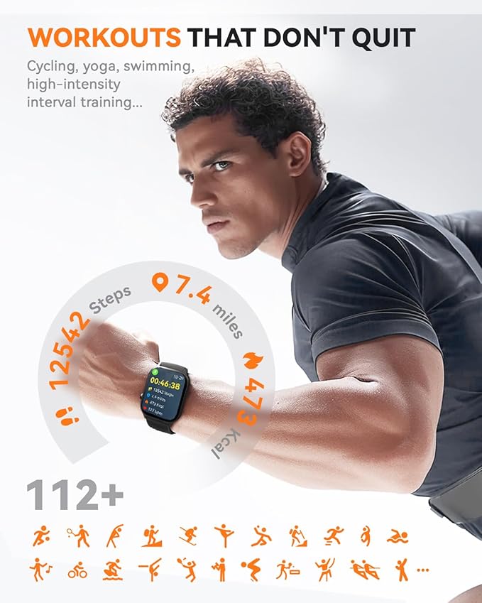 Smart Watches for Women Men, Fitness Tracker Watch with 110 Sports Modes, Step Counter/Sleep Monitor/Pedometer, IP68 Waterproof, Bluetooth Call & Music Control Smartwatch for iPhone/Android,Black