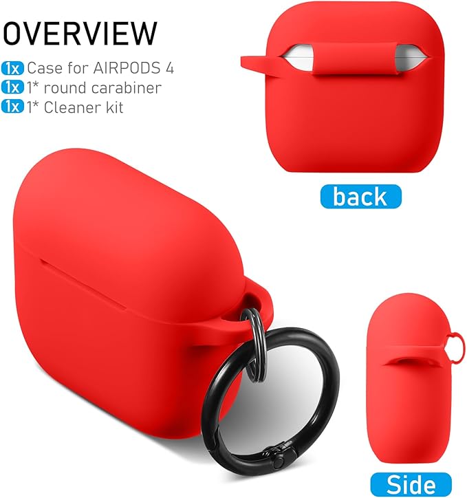 Maxjoy for Apple Airpods 4th Generation Case Cover(2024), Silicone Case with Cleaner Kit & Keychain Compatible Compatible with Airpods 4 case for Women,Men(Red)