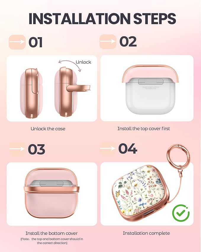 Coralogo for AirPods 3rd Case with Safety Lock - Cute Cartoon for AirPods 3rd Generation for Women Girls Fashion Stylish Retro Flower Pattern Design Kawaii Girly Girlish Hard Protective Cover