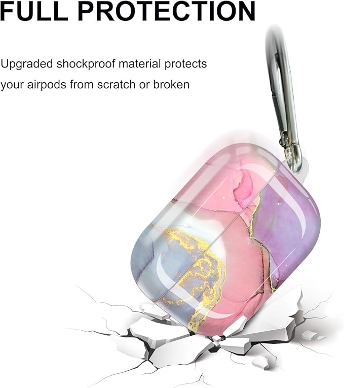 JIAXIUFEN Compatible with AirPods Pro 2019 / Airpods Pro 2nd Generation Case Cover Gold Sparkle Glitter Marble Design Cute Full Protective Silicone TPU Skin Accessories for Women Girl Pink Purple