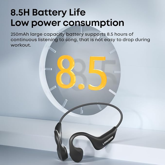 Langsdom BE20 Bone Conduction Sports Headphones with 16GB MP3, Bluetooth 5.4, IP68 Waterproof, Open-Ear Running Headset with Mic, 8.5H Playtime, Noise Reduction, Dual Connection (Black)