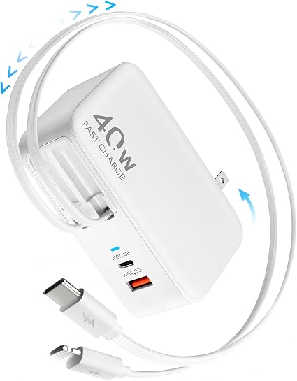 4-in-1 Retractable USB C Wall Charger,40W Fast Charging for Multi-Device